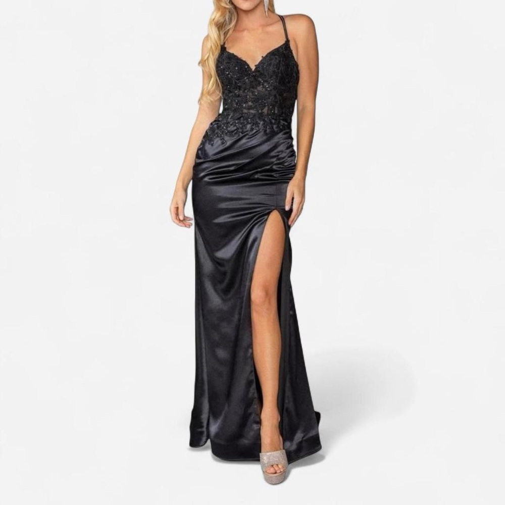 Dancing Queen 4438 - Black Lace Sparkly Bodice Prom Gown Dress Size Small